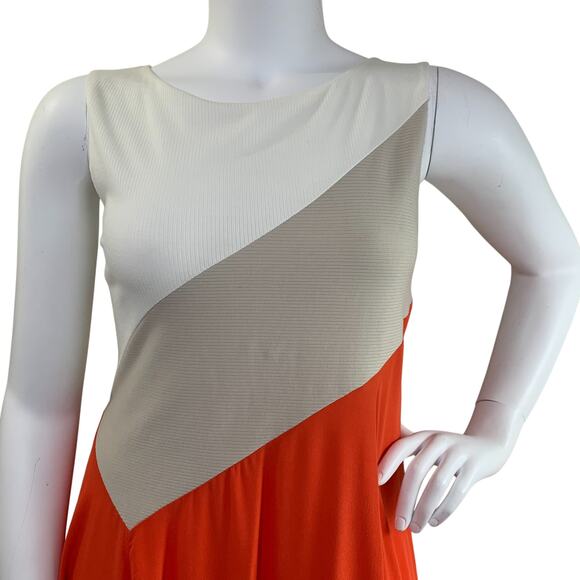Anthropologie Maeve Cameron Dress Size L Rib Knit Sleeveless Asymmetrical Orange - Picture 5 of 8